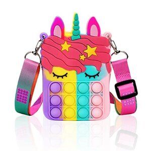 Silicone Unicorn Pop Fidget Shoulder Mini Bag Kids Stress Relief Toy Purse